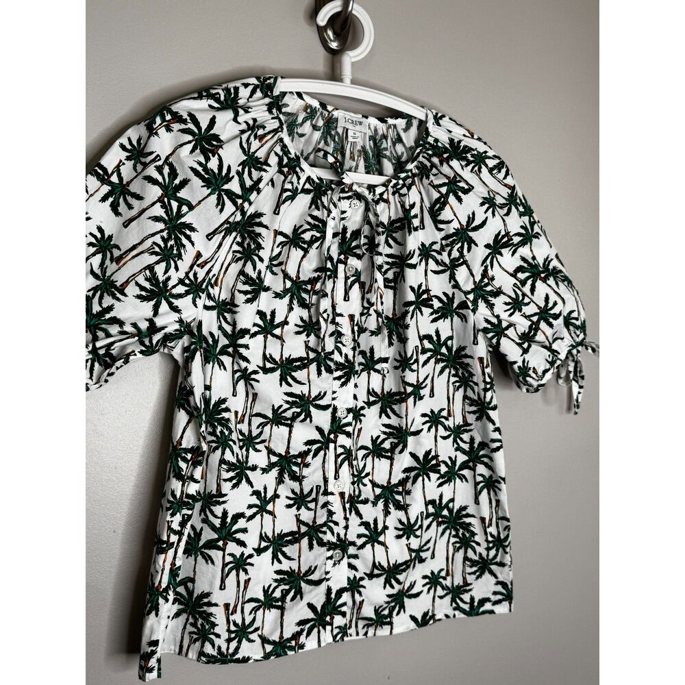 J.Crew Palm Tree Print Blouse Tropical Vacation Tie Sleeve Peplum Top Size Small - Picture 6 of 8